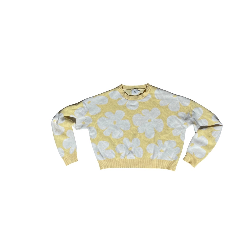 Luna Ivy Women's Sweater Size M Yellow White Floral Knit Pullover